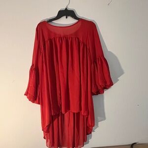 Ashley Stewart red high low chiffon top